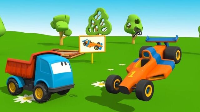 Мультик конструктор грузовичок лева и гоночная машина, мультики про машинки для детей от 2 лет