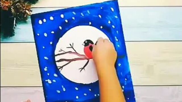 Рисунок аппликация снегирь на веточке