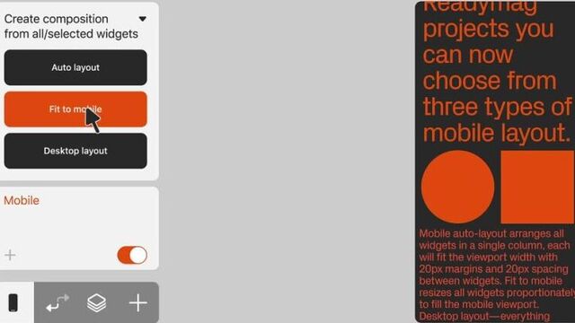 Readymag создании композиции в мобильной версии