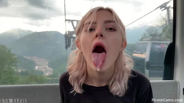 Teen swallows loads of cum on a cable car public blowjob eva elfie - beautiful babes