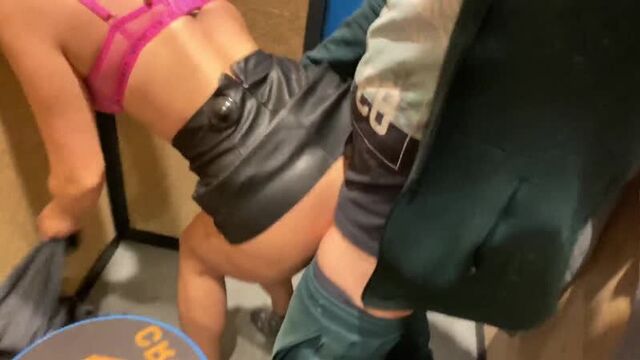 [ cock2squirt ] risky cumshot on leather skirt in changing room