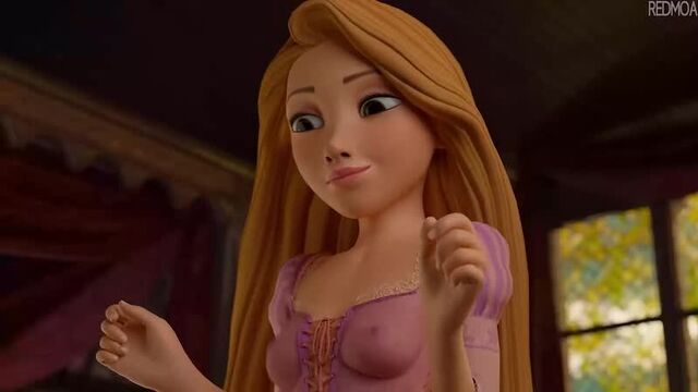 Rapunzel - footjob; foot fetish; masturbation; cum; tits view; cute girl; 3d sex porno hentai; (by redmoa) [disney; tangled]