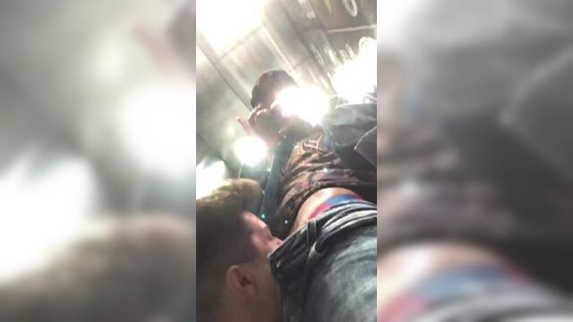 Giving his best bro some sloppy head in an elevator