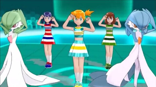 [mmd]pokemon cheerlearders - misty, dawn, may, gardevoirs - gokuraku jodo