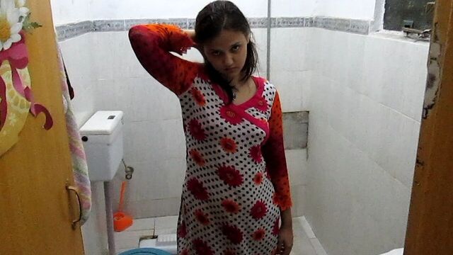 Sexy indian bhabhi in bathroom taking shower filmed by her husband – full hindi audio