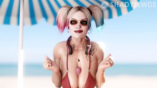 Harley quinn beach titty fuck (white version) (dc)