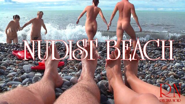 Nudist beach – nude young couple at beach, naked teen couple