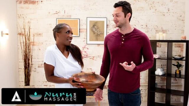 Nuru massage - hot ebony babe bangs with her yoga class teammate