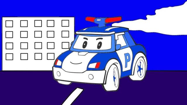 Раскраска из мультфильма - робокар поли - полицейская машина, уборочная машина, вертолёт